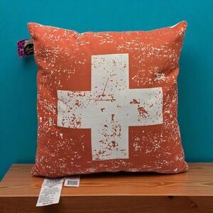 NEW Distressed Print 18x18" Throw Pillow Swiss Cross Flag Ski Patrol Life Guard